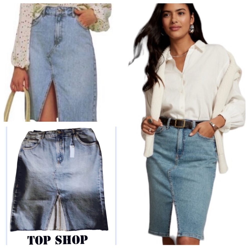 TOP SHOP DENIM SPLIT FRONT SKIRT NWT